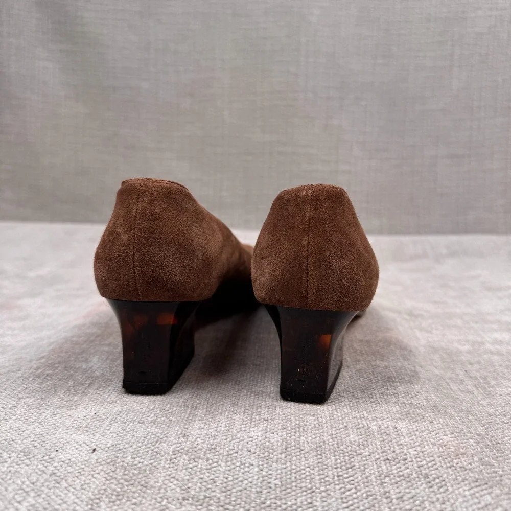 Salvatore Ferragamo Light Brown Suede Block Low Heels Size 8.5